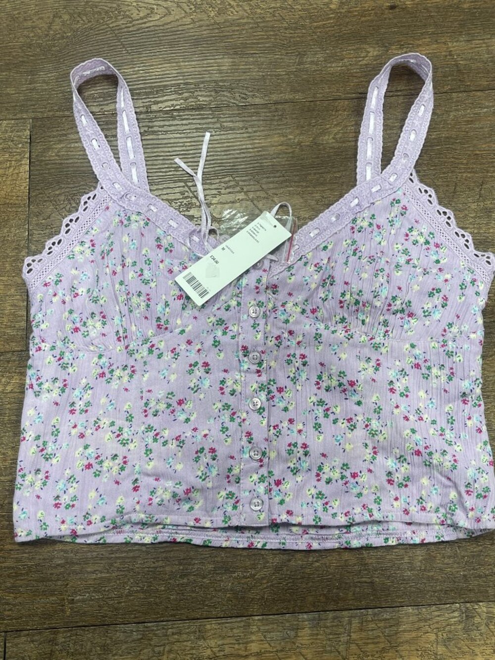 Urban Outfitters NWT Floral Lace Trim Cropped Cami Tank M - Picture 3 of 8